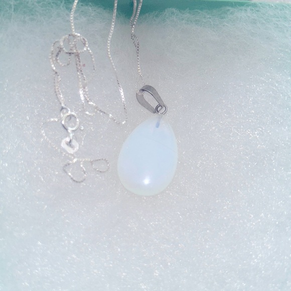 Natural Opal Tear Drop Sterling Silver 24” Necklace - Picture 4 of 6